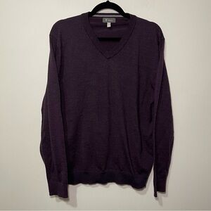 Ibex Men eggplant purple v neck long sleeve wool blend casual sweater in size L